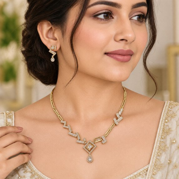 A.D. (AMRIKAN DIAMOND ) GOLDEN NECKLACE